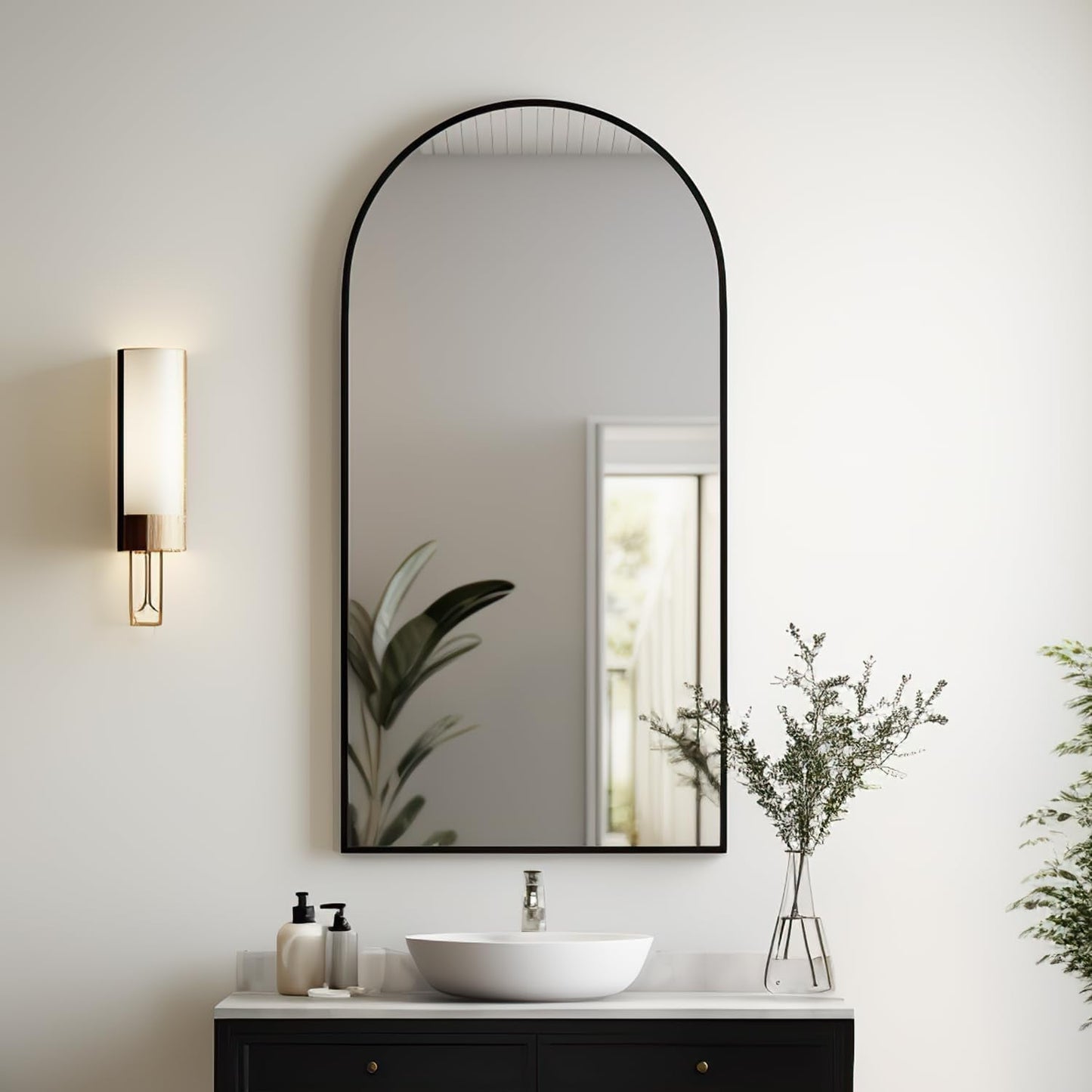 modern arched mirror bathroom vanity decor