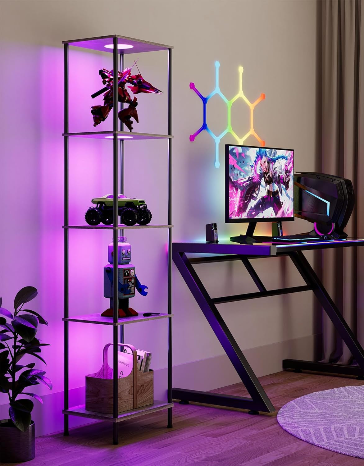 modern floor lamp with shelves home organization decor