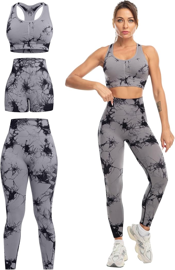 3 Piece Workout Sets for Women Butt Lifting Leggings with High Impact Sports Bra Gym