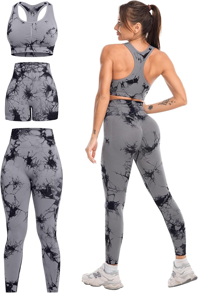 3 Piece Workout Sets for Women Butt Lifting Leggings with High Impact Sports Bra Gym